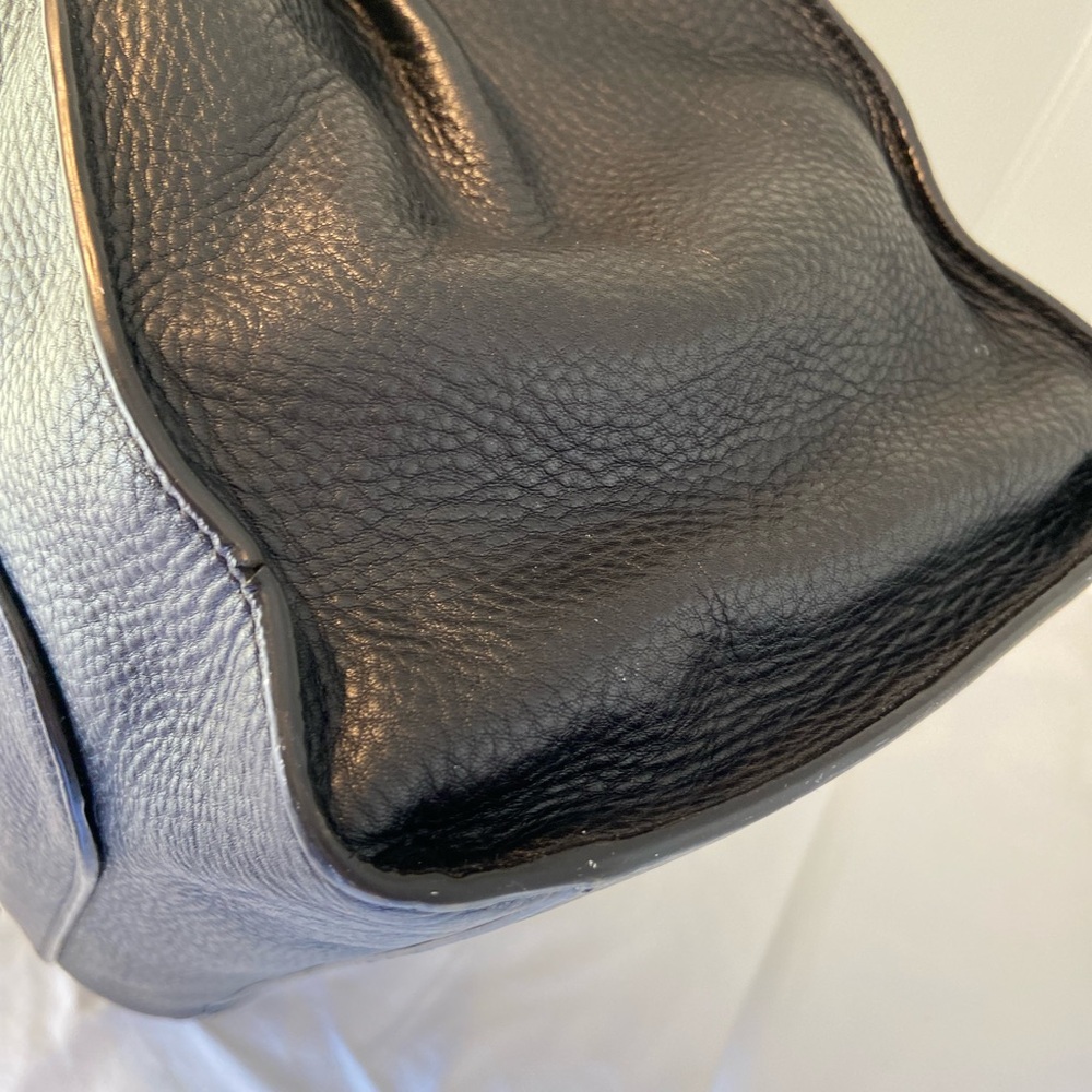 Vince Camuto Black Leather Tote Bag Elvan Style Gold Hardware Work Bag - Picture 15 of 16
